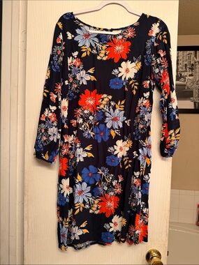 Old Navy Navy Floral Dress with Red, Blue & White Blooms